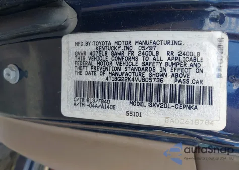 1997 Toyota Camry Le z USA, uszkodzony, nr VIN 4T1BG22K4VU805736